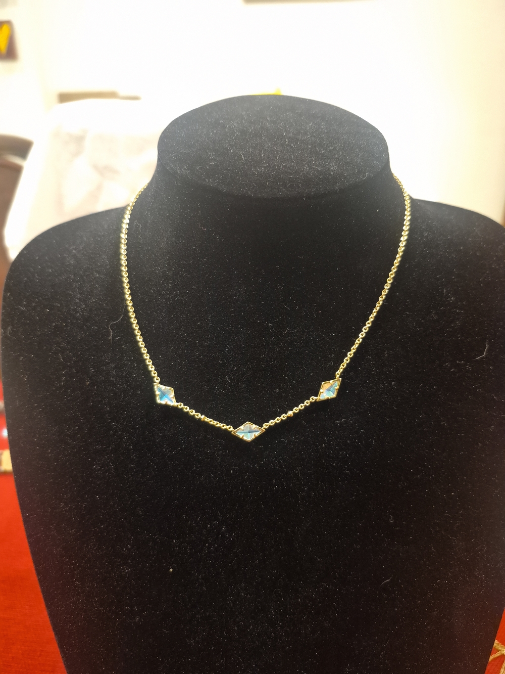 Kendra Scott Gold Tone 3 Stone Station Necklace Blue Opal Glass Adjustable